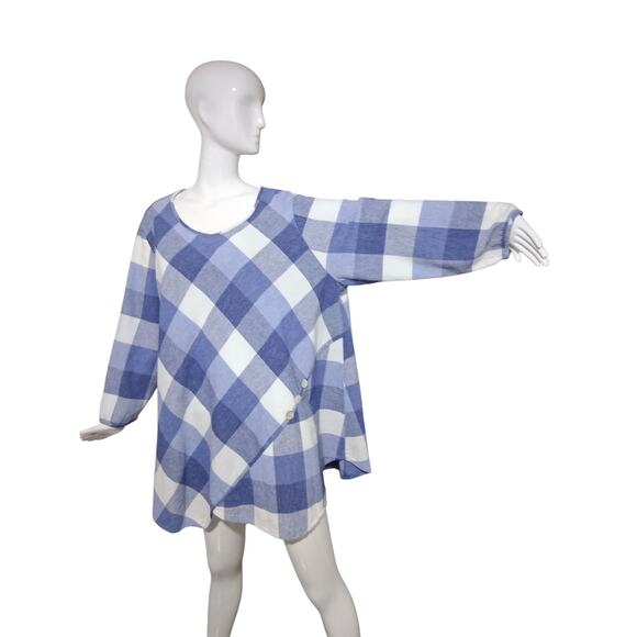 Ali Miles Asymmetrical Linen Boho Country Chic Gingham Women's size 2X Fliwy Top - Picture 1 of 12